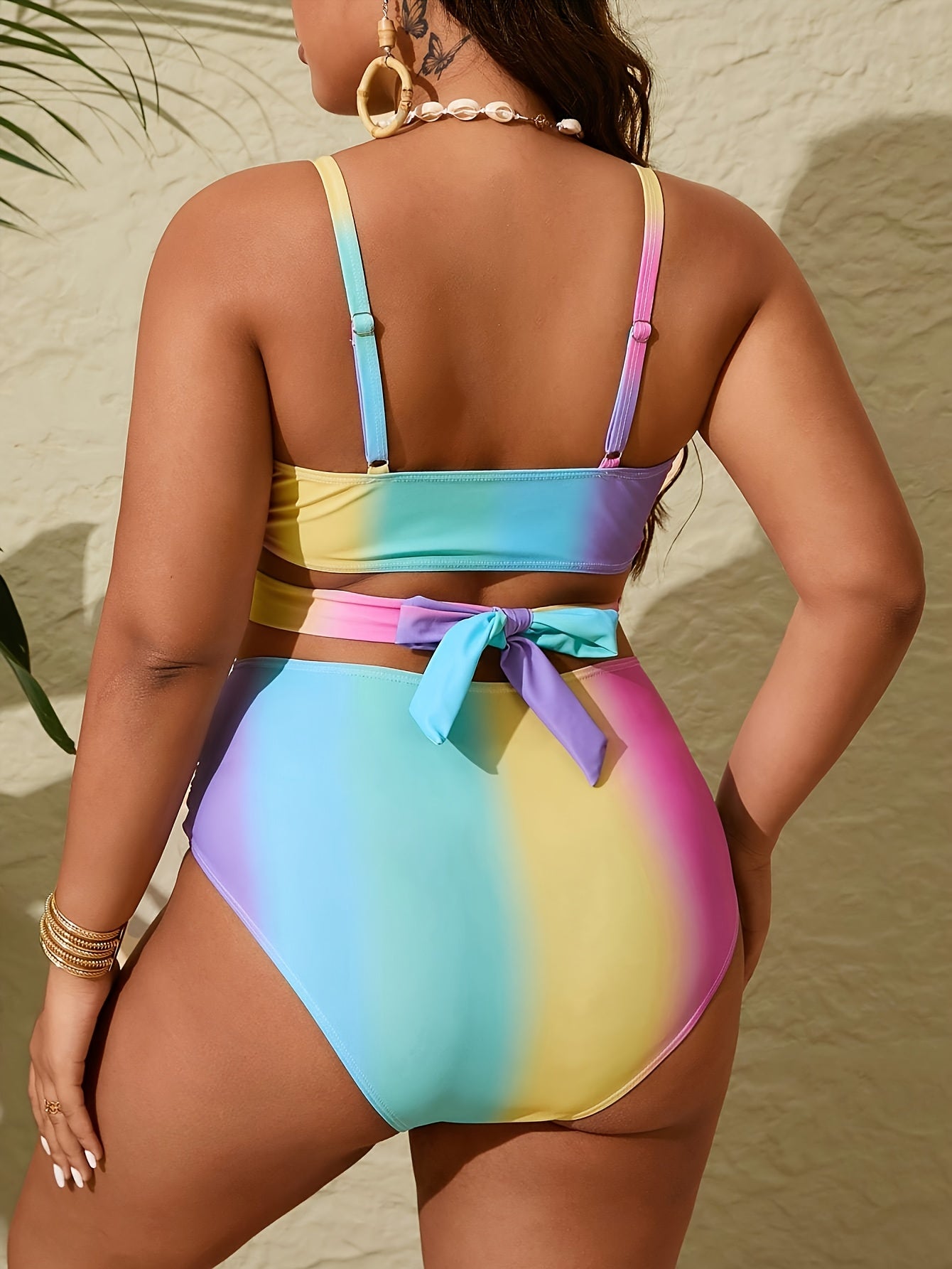Women's Large Size Candy Color Separated Bikini Swimsuit